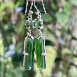 New Zealand Pounamu Greenstone: Two tier pounamu and sterling silver earrings