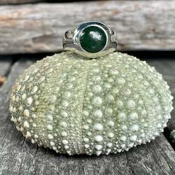 New Zealand Pounamu Greenstone: Sterling Silver Round New Zealand greenstone signet ring