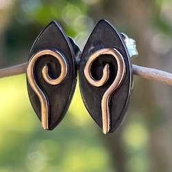 Earrings: Oxidised sterling silver marquise studs with gold