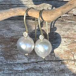 Earrings: Diamond and South sea pearl earrings
