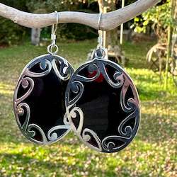 Earrings: Black mussel and sterling earrings