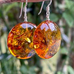 Baltic Amber: Round flat Baltic Amber earrings