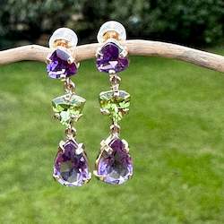 Earrings: Faceted amethyst and peridot wild at heart earrings