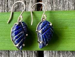 Earrings: Carved Lapis Lazuli wing earrings
