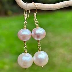 Earrings: White and pink freshwater pearl earrings