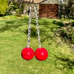 Earrings: Opaque red venetian glass earrings