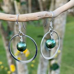 Earrings: Green freshwater pearl earrings