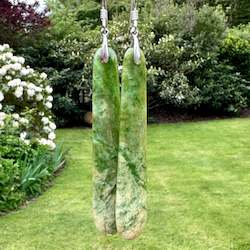 Earrings: Long Matched Marsden Flower greenstone earrings