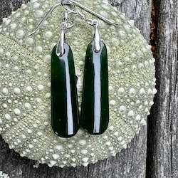 New Zealand Pounamu Greenstone: Small dark kawa kawa New Zealand greenstone earrings