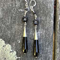 Earrings: Long black onyx drop earrings