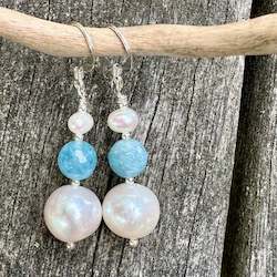 Earrings: Aquamarine and freshwater pearl earrings