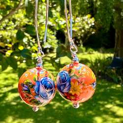 Earrings: Divine orange Japanese decal earrings