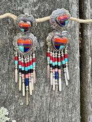 Earrings: Vintage Zuni mosaic inlay earrings