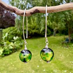 Earrings: Bright green Japanese lampwork earrings