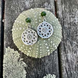925 Silver: Rose window & NZ greenstone earrings