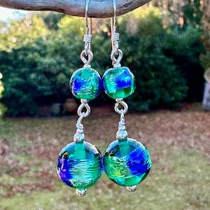 Vintage Glass: Vintage peacock eye earrings