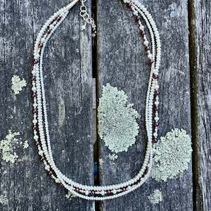 Half Price: Triple strand freshwater pearl and garnet necklace