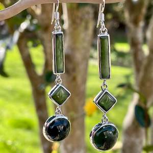 Wild At Heart: New Zealand greenstone and sterling silver earrings