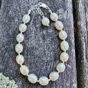 Pearls: White freshwater rice pearl and sterling silver bracelet
