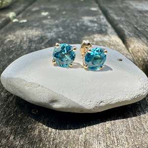 Stud Earrings: Swiss blue topaz studs