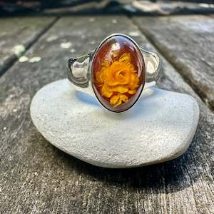 Half Price: Baltic amber ring with back carving