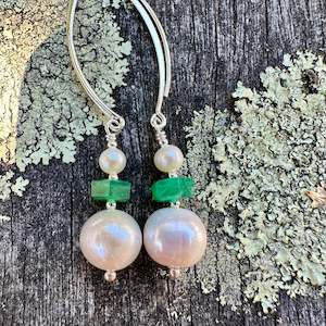 Pearls: Freshwater pearl and emerald earrings