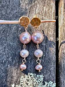 Pearls: 3 tier pink & white freshwater pearl earrings