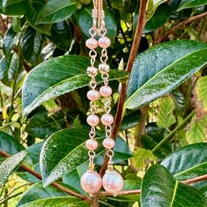 Pearls: 6 tier pink freshwater pearl earrings