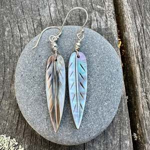 Under 300: Dark mother of pearl feather earrings