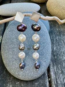 Pearls: Inverted white & peacock freshwater pearl earrings