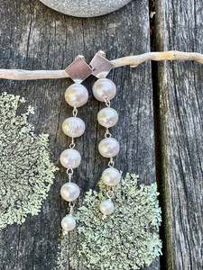 Pearls: inverted 5 tier freshwater pearl earrings