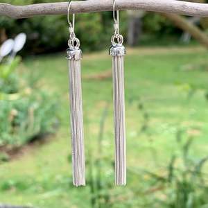 Half Price: Thin Sterling Silver Snake Chain Tassel Earrings