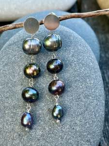 Pearls: Inverted 4 tier peacock freshwater pearl earrings